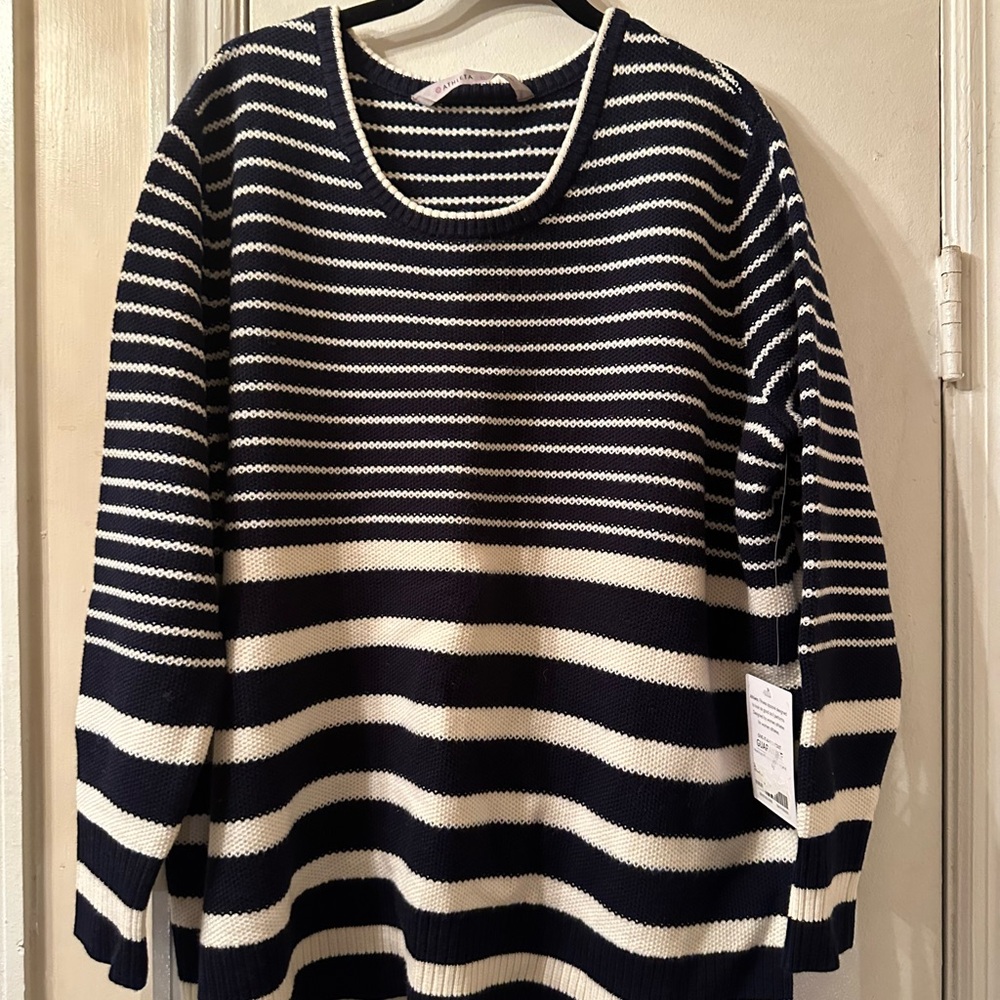 Athleta Navy and White Striped Sweater